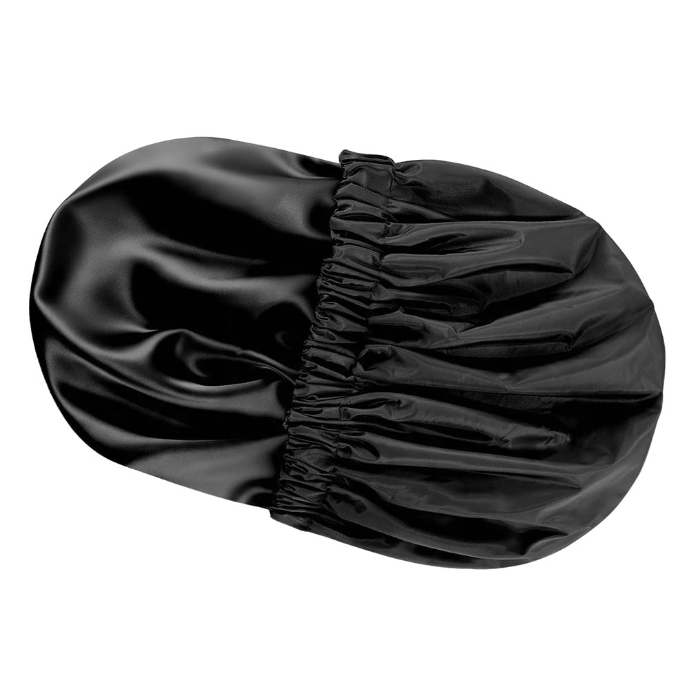 Water-Resistant Double-Layer Shower Cap - Black