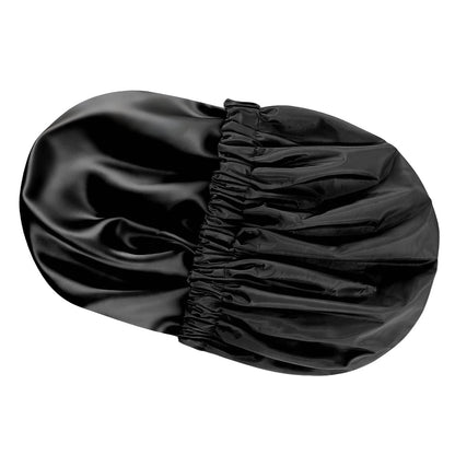 Water-Resistant Double-Layer Shower Cap - Black