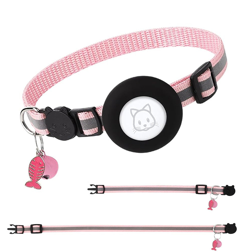 Reflective Cat Collar Compatible with Apple Airtag Adjustable Airtag Holder for Cat Dog Kitten Puppy Pink