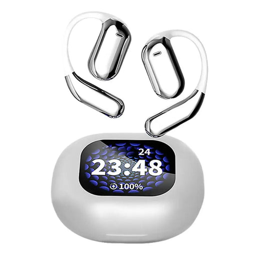 Wireless Open Ear Headphones  LCD Display Bluetooth 5.4 Earphones Touch Control Silver