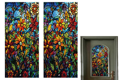 2Pcs Static Cling Windows Film Frosted Stained Glass Stickers Flower Decor