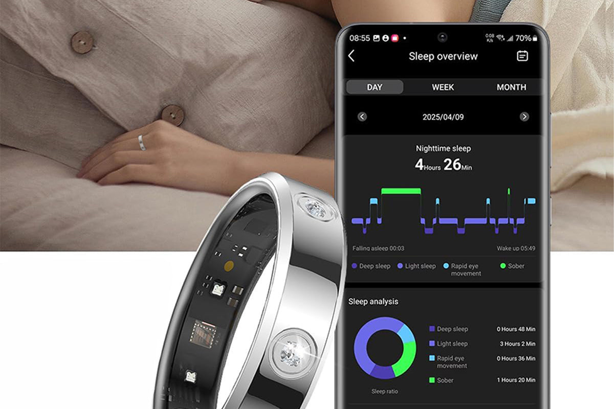 Elegant Stainless Steel Smart Ring with Charging Case - Silver