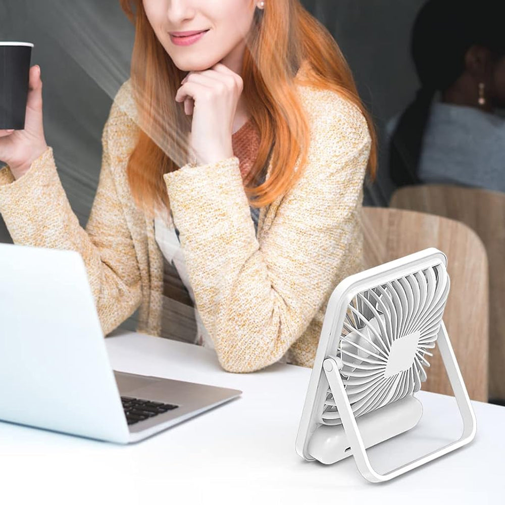 5 Speed Desktop Fan USB Rechargeable 180 Degree Foldable Digital Display Fan White
