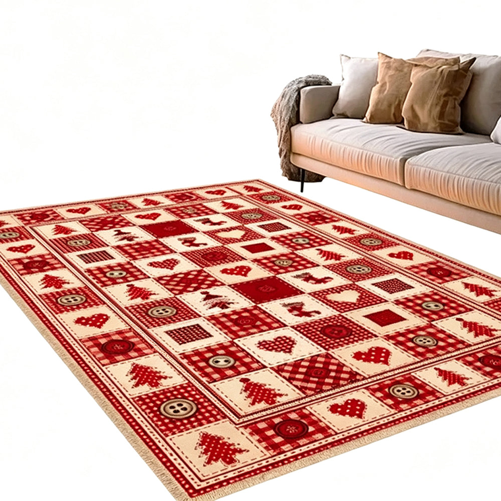 Christmas Plaid Short Pile Rug with Non Slip Rubber Backing - Christmas tree