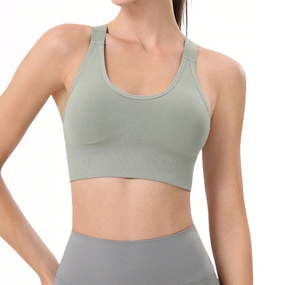 Women Adjustable Sports Bra Wide Strap Design for Running and Gym Fitness-Green