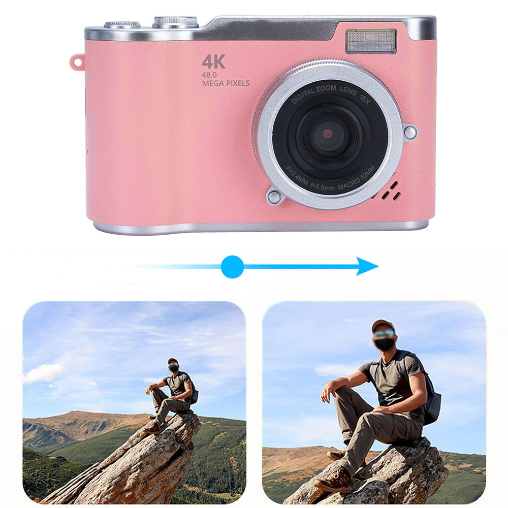 HD 1080P Retro Digital Camera with 2.4-inch Flip Screen for Photos & Video Pink