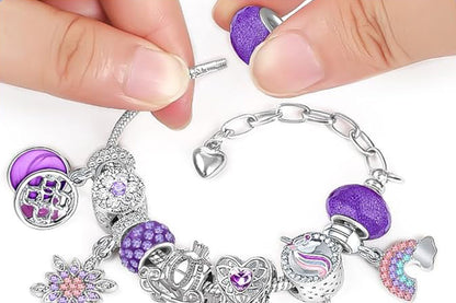 DIY Charm Bracelet Blind Box Jewelry Making Kit Holiday Birthday Gift for Little Ones Girls Teens-Purple