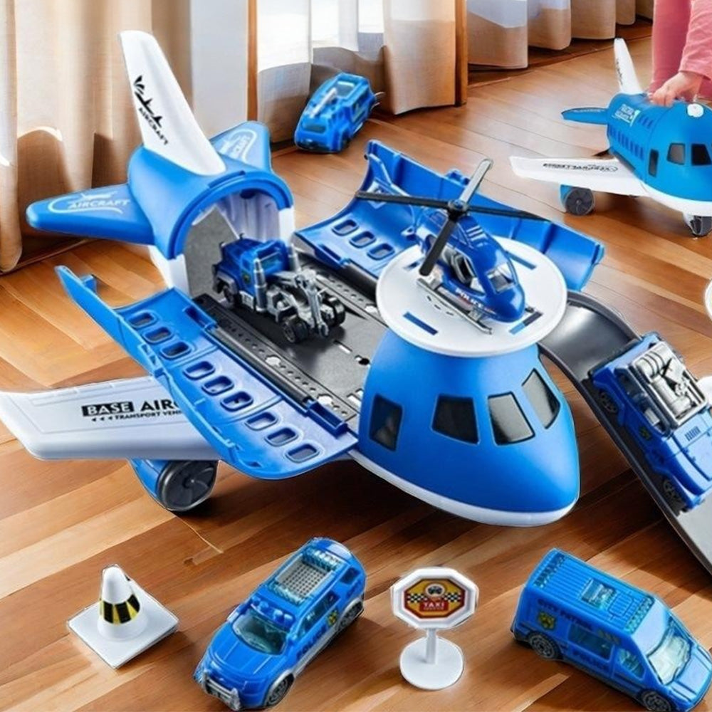 Kids Transformable Airplane Transport Playset Transformable Storage Plane Toy-Blue