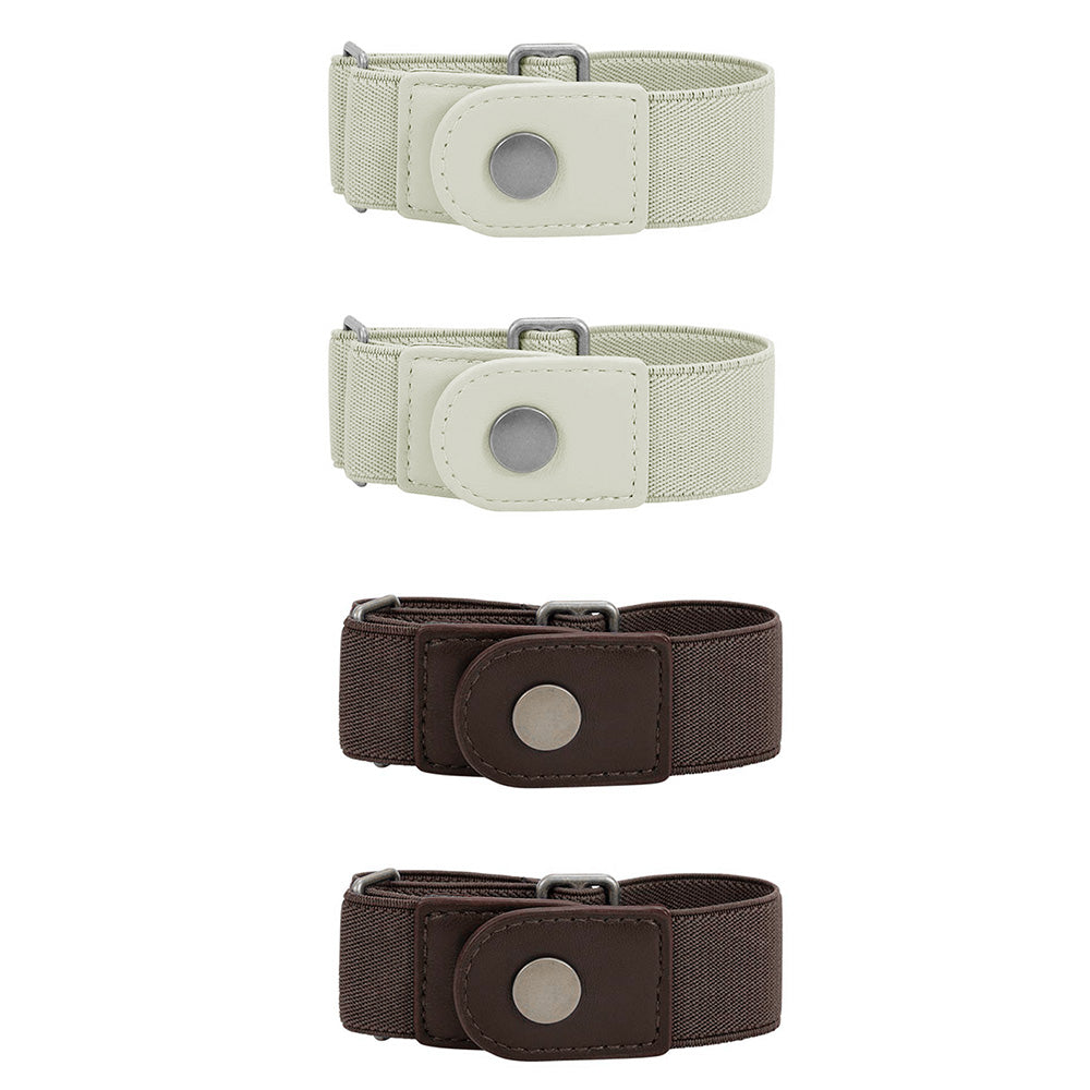2Pcs Elastic Side Buckle Belt for Jeans Pants Unisex Adults Adjustable Waistband Stretch-Coffee