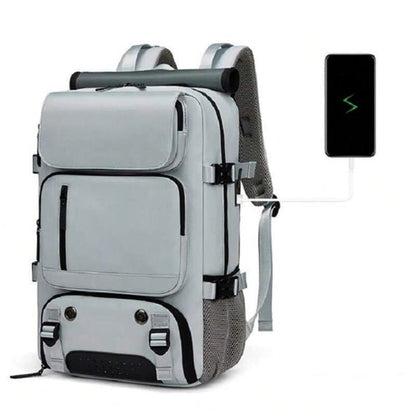 Large Travel Backpack Water Resistant Laptop Backpack Camping Rucksack With Separate Shoe Pocket Grey