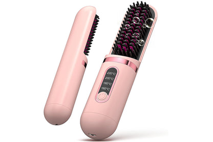 Hair Straightener Brush Anti-Scald Portable Straightening Brush Styling Tools -Pink
