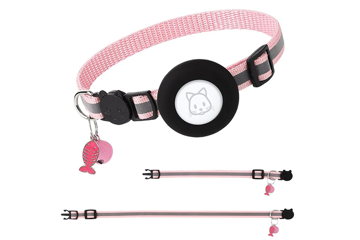 Adjustable Cat Collar Compatible with Apple Airtag - Pink