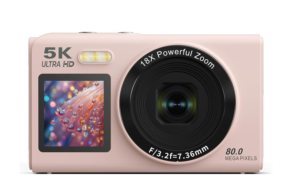 Dual Screen Digital Camera Point and Shoot Selfie Camera with Fill Light-Pink