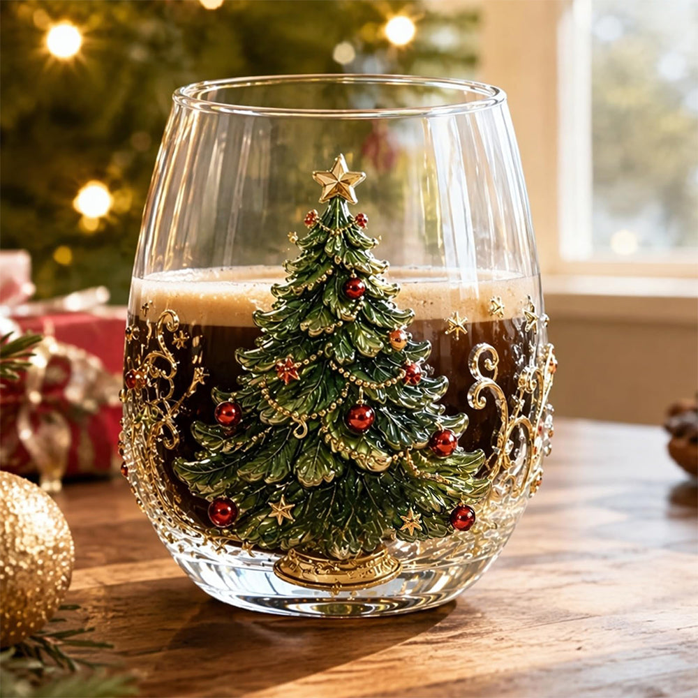 Christmas Embossed Whiskey Glass Christmas Whiskey Glass - Christmas Tree
