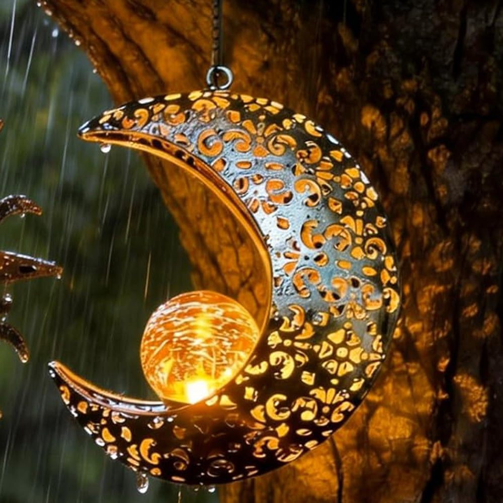 Solar Lights Sun Cracked Glass Lantern- Moon