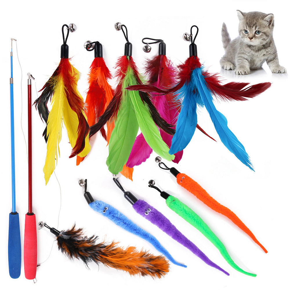 Interactive Cat Toy Set with Telescopic Wand and Feather Replacements Style 2