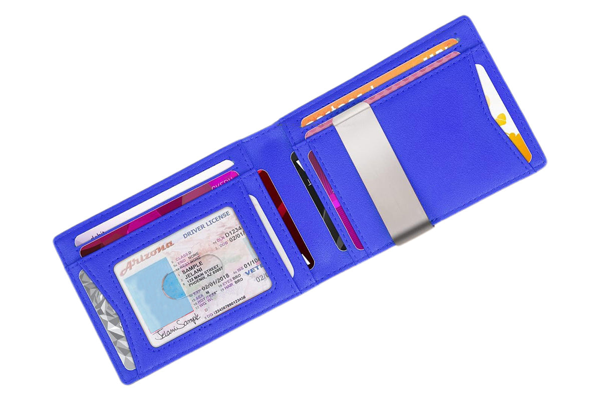 PU Leather Wallet RFID Blocking Front Pocket Bifold Card Holder-Blue