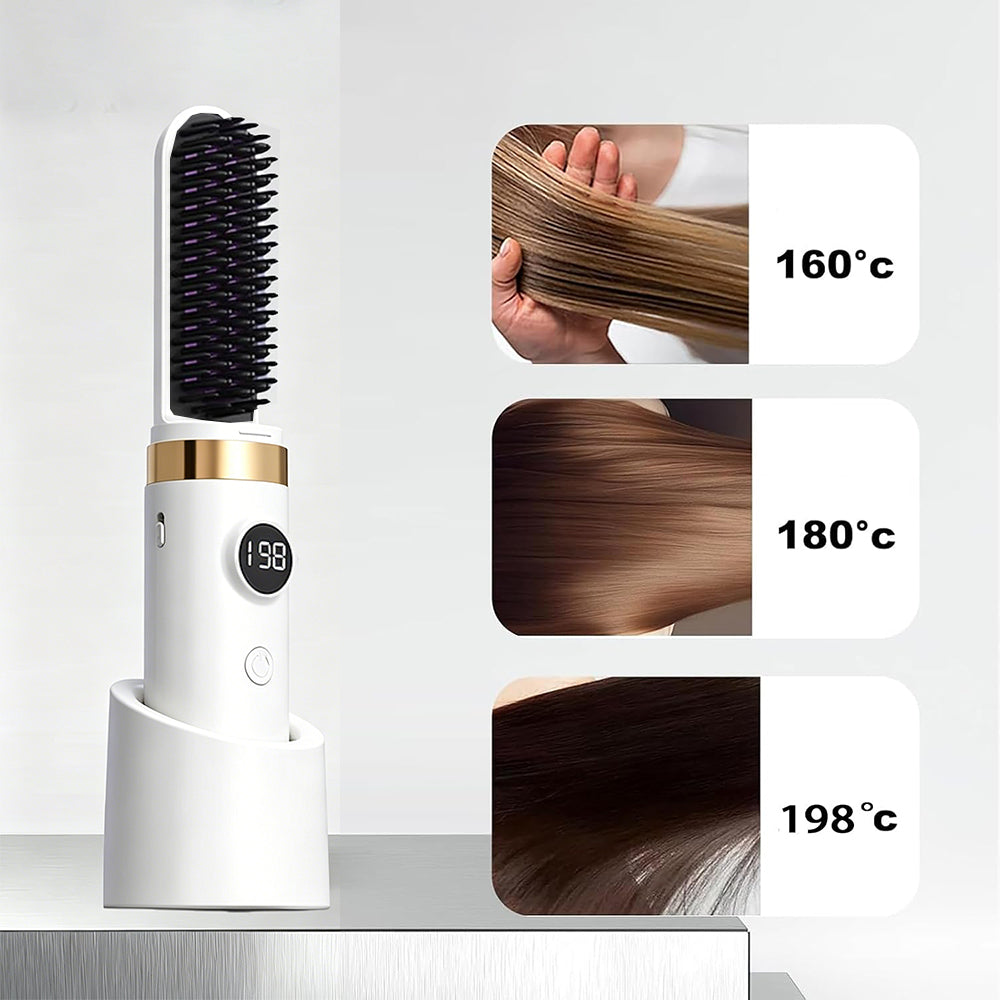 Hair Straightener Brush with Base-White