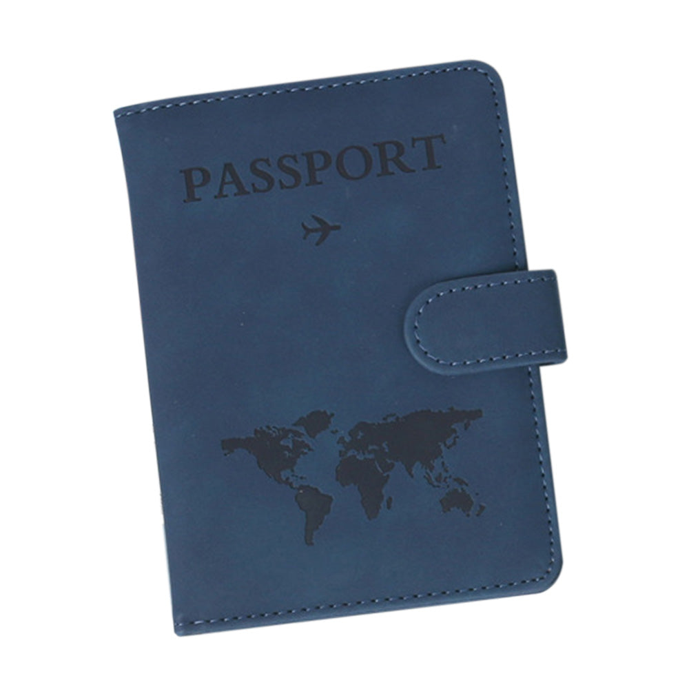 Passport Holder RFID Blocking Leather Cover Wallet With Magnetic Closure For Travel Essentials-Blue