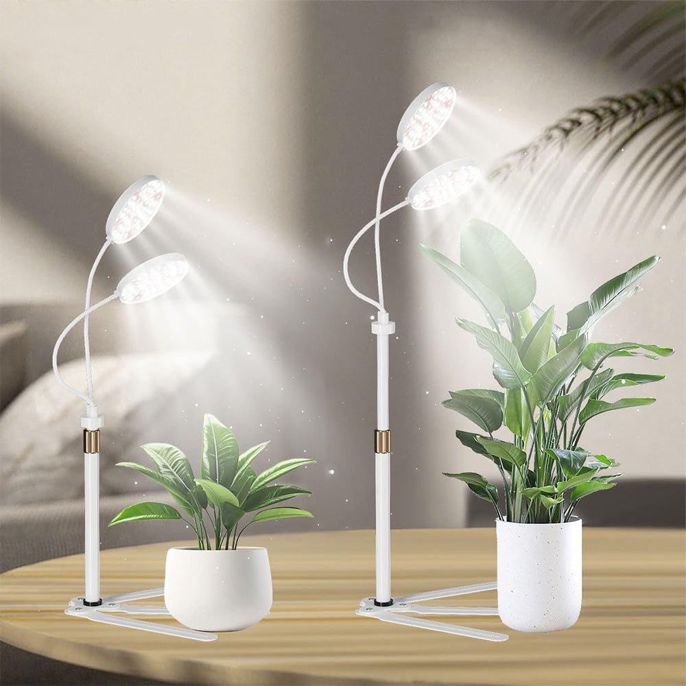 LED Grow Light with Dual Heads Full Spectrum Adjustable Plant Lamp for Indoor Plants White