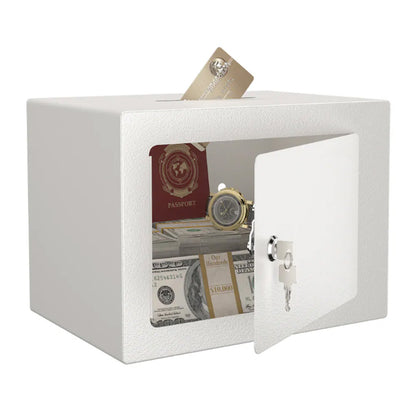 Small Safe Box with Key Lock Mini Security Safe for Money Cash Jewelry-White