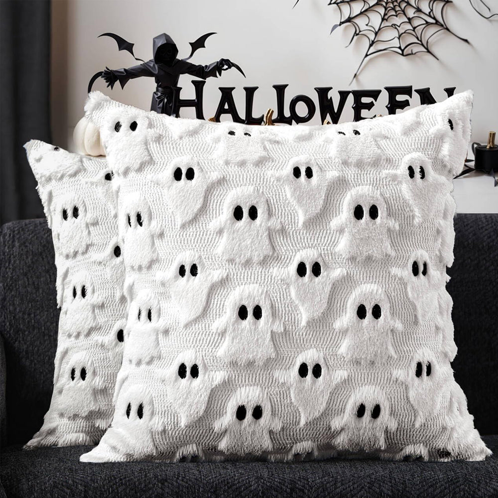 2 Pieces Halloween Ghost Pillow Covers Plush Cushion Covers