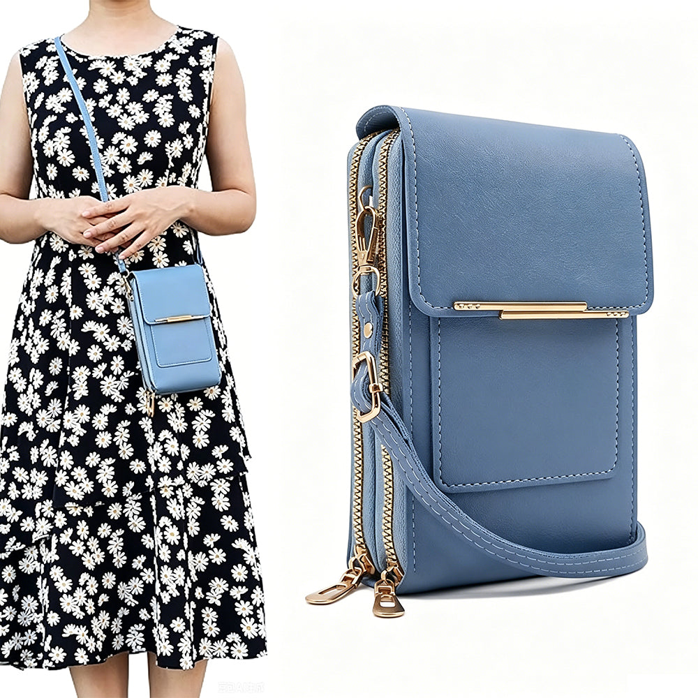 Touchscreen Crossbody Phone Bag Small Purse with Card Slots for Travel-Blue