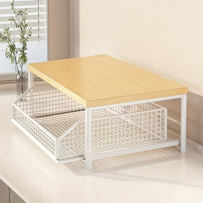 Kitchen Countertop Riser Metal Storage Rack with Pull Out Drawer Organizer White