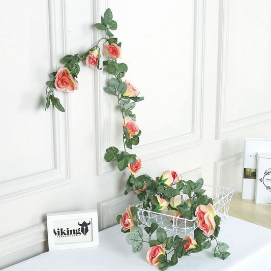 2Pcs Artificial Rose Vines Hanging Rose Flower Garlands For Wedding Home Floral Decor-Champagne