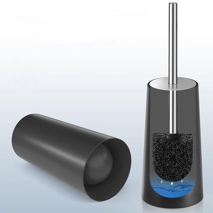 2 Pack Toilet Brush Set with Stainless Steel Handle and Holder - Black