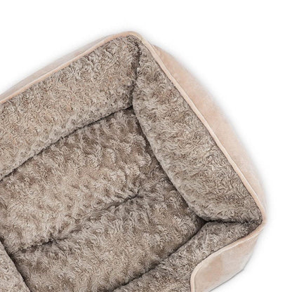 Plush Pet Bed Raised Sides Soft Calming Sleeping Puppy Cuddler Camel