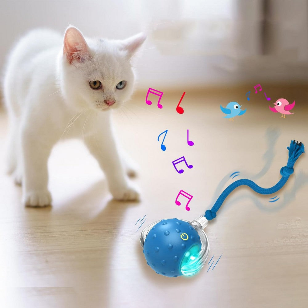 Interactive Cat Toys Balls with Birdsong 360-degree Smart Automatic Rolling Ball-Blue
