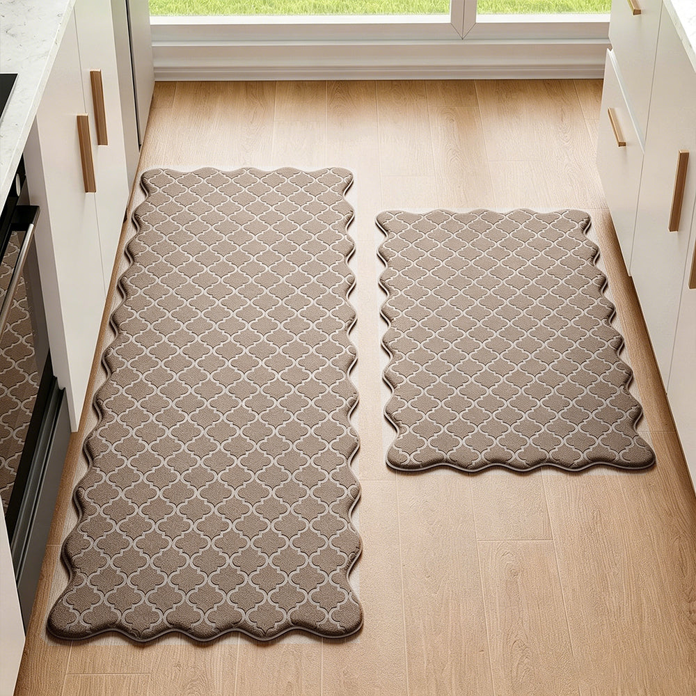 2Pcs PVC Kitchen Mat Set-Brown