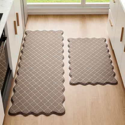 2Pcs PVC Kitchen Mat Set-Brown