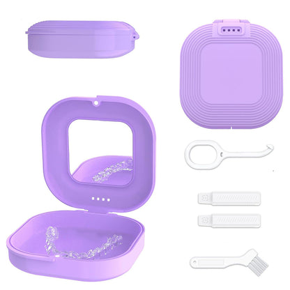 Retainer Case with Mirror and Retainer Removal Tool Mouth Guard Storage Box-Purple