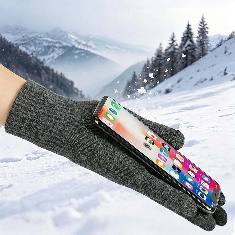 Winter Gloves Touch Screen Knitted Gloves Thermal Warm Gloves for Driving-Grey