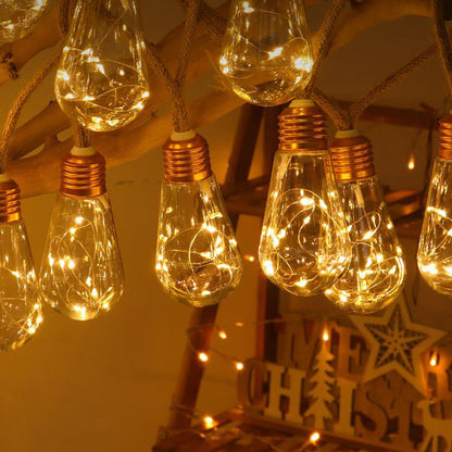 8M Solar String Lights Outdoor Vintage Rope Hemp Patio Bulb Lights for Christmas Garden Fence Balcony Style 1