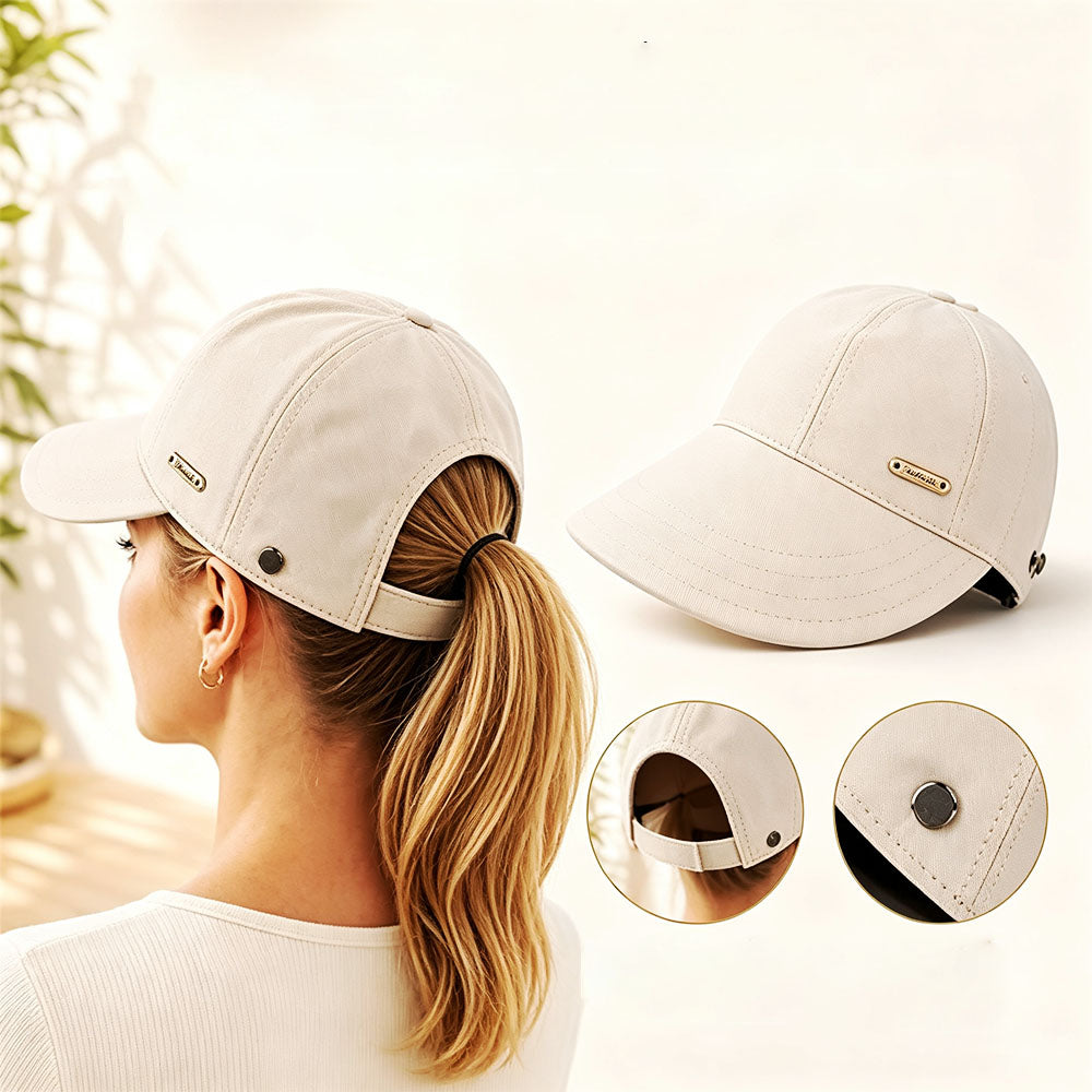 Wide Brim Quick Dry Sun Hat with Ponytail Opening and Hook - Beige