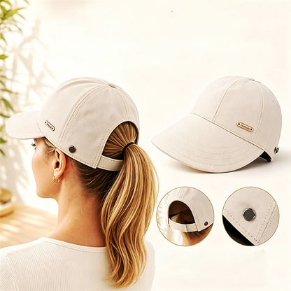 Wide Brim Quick Dry Sun Hat with Ponytail Opening and Hook - Beige
