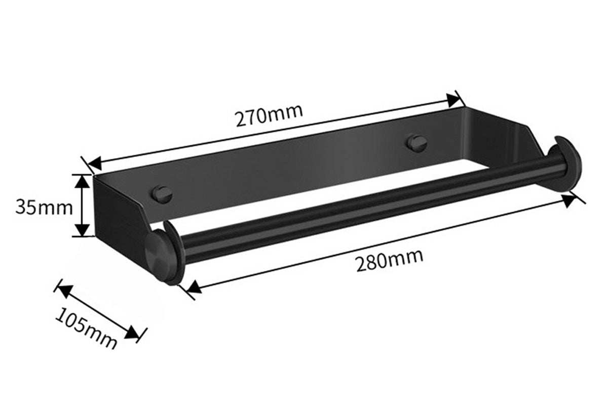 Paper Towel Holder Under Cabinet Wall Mount Stainless Steel Rack Towel Organizer-Black