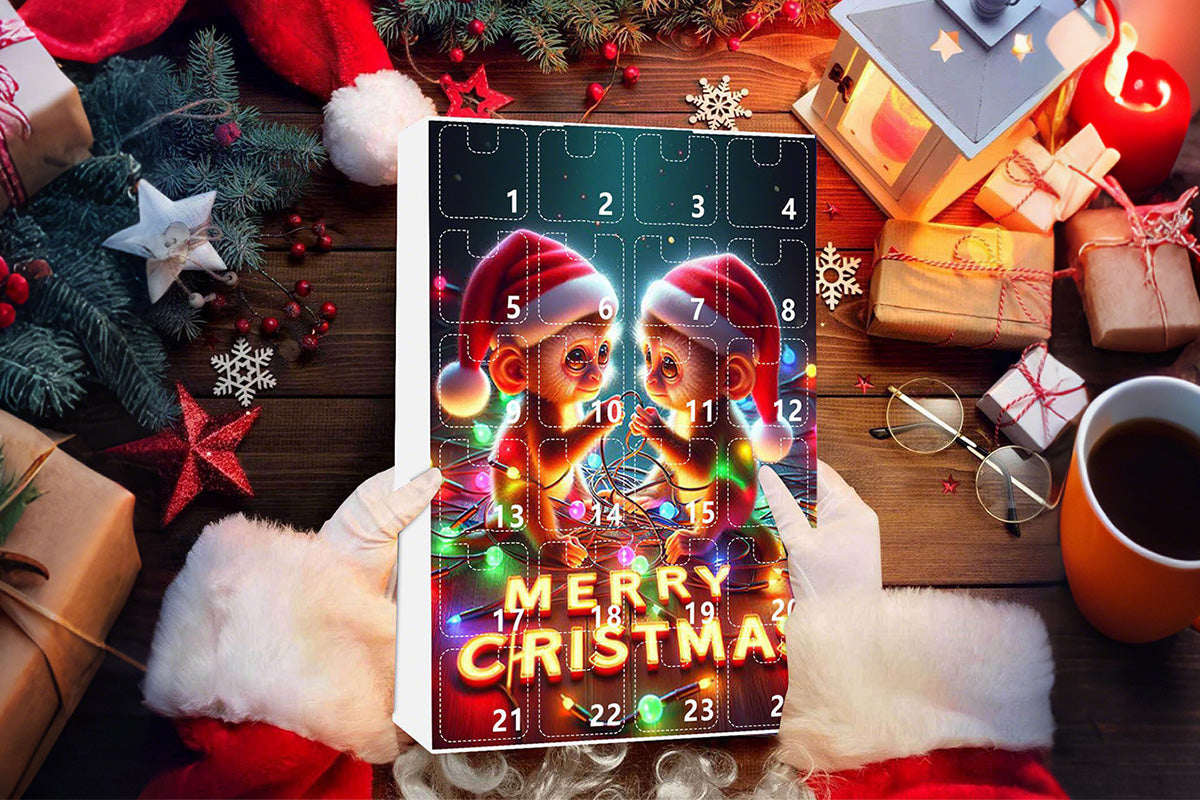 2025 Advent Countdown Calendar Monkey Christmas Hanging Ornaments -Twin Monkeys