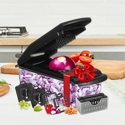 Vegetable Chopper with Container Mandoline Slicer for Kitchen Salad Prep-Black