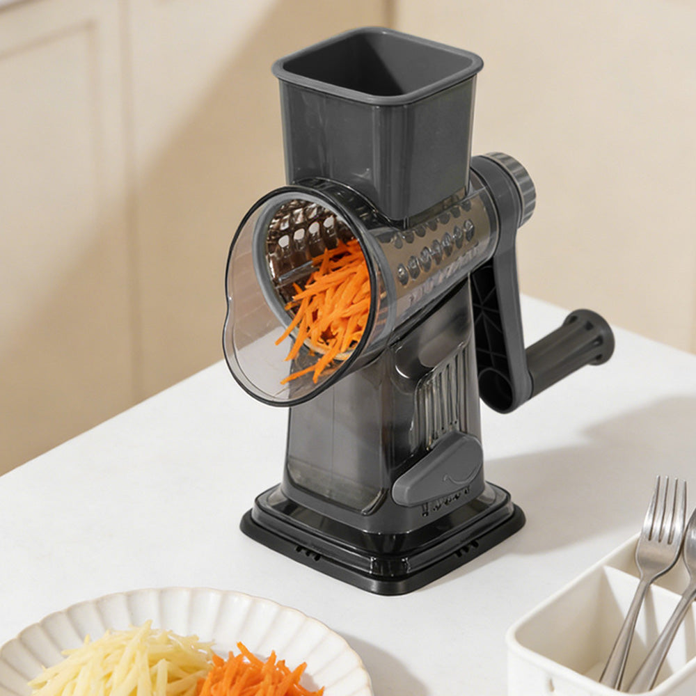 Rotary Vegetable Chopper 3-Blade Cylinder Hand-Cranked Slicer Shredder Grater-Grey