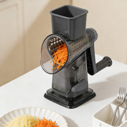 Rotary Vegetable Chopper 3-Blade Cylinder Hand-Cranked Slicer Shredder Grater-Grey