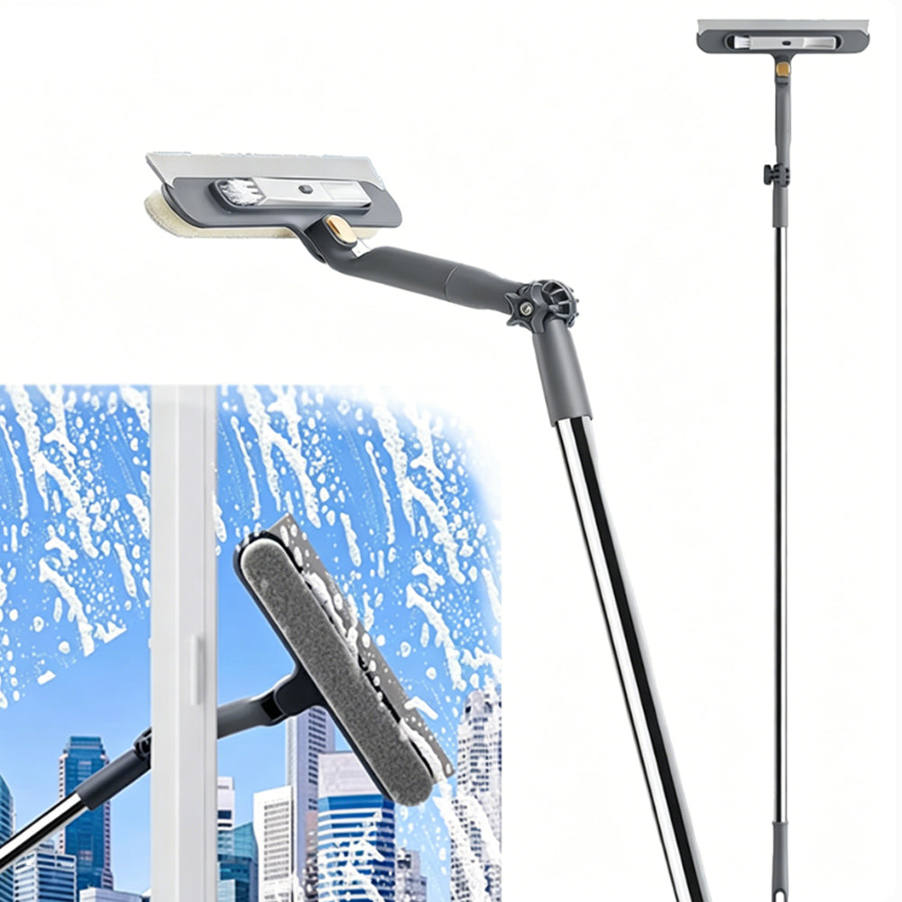 Telescopic Window Cleaner Tool with Squeegee and Scrubber-White