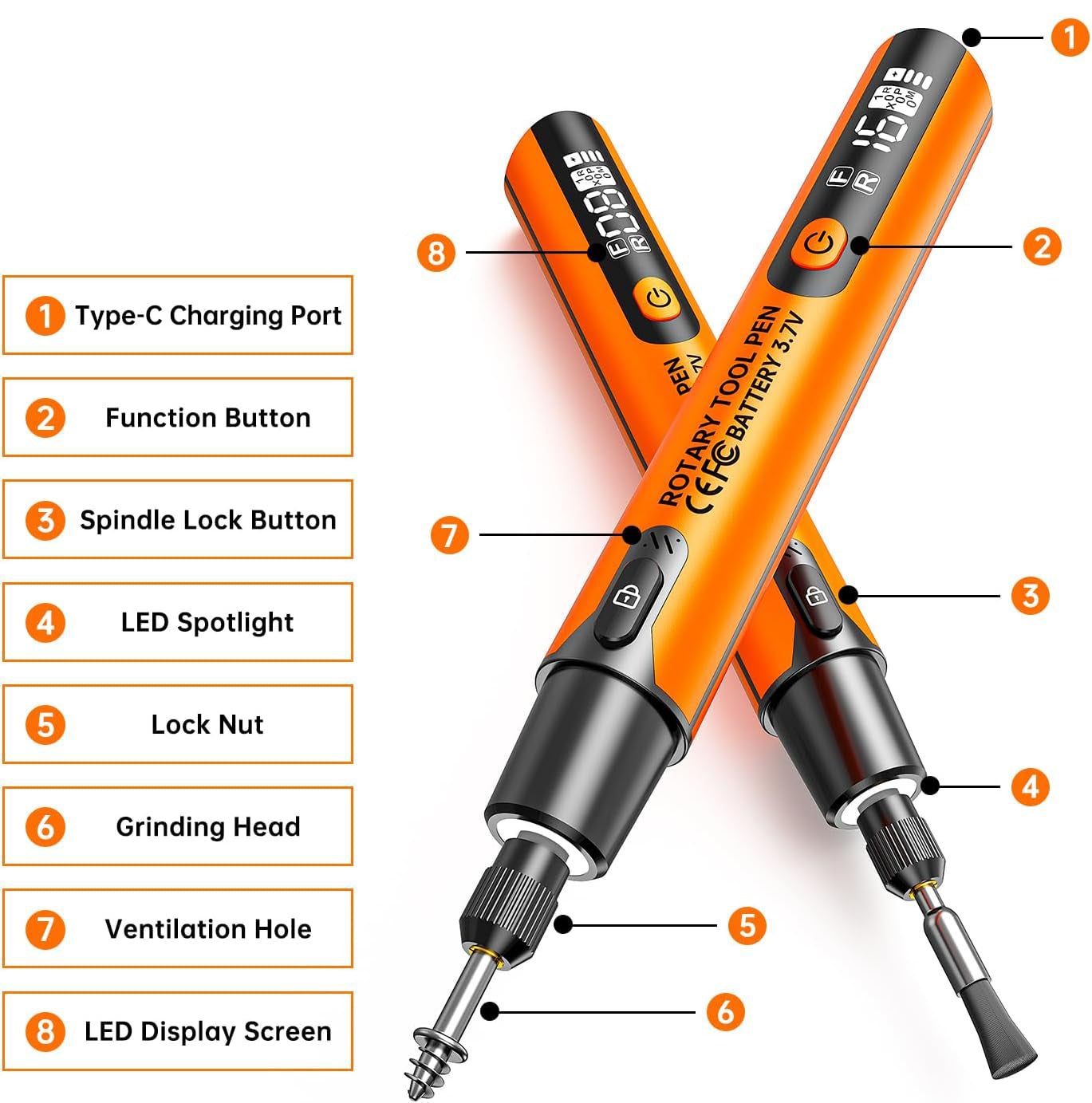 Mini Rotary Tool with 6 Variable Speeds Rotary for Engraving Polishing Etching-Orange