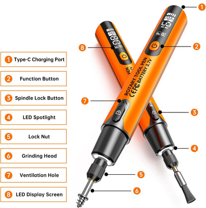 Mini Rotary Tool with 6 Variable Speeds Rotary for Engraving Polishing Etching-Orange
