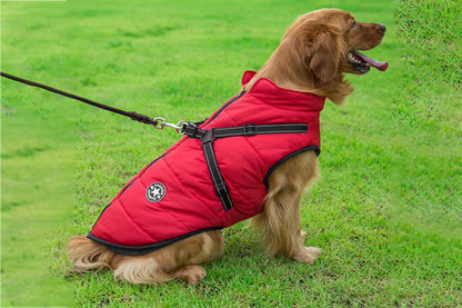 Dog Coat With Harness Winter Waterproof Reflective Warm Dog Coat-Red