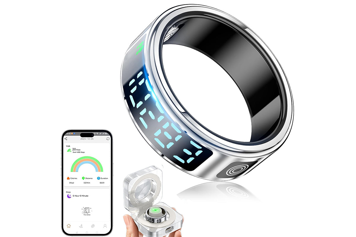 Smart Ring Health Ring Fitness Tracker Ring for Heart Rate Blood Oxygen-Silver