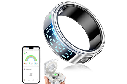 Smart Ring Health Ring Fitness Tracker Ring for Heart Rate Blood Oxygen-Silver